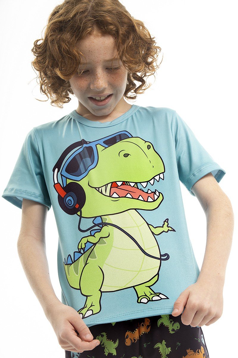 DINOWORKS JUICE SUMMER ロンT Pijama de Verão Infantil Masculino Peach Touch - Dinossauro Musical
