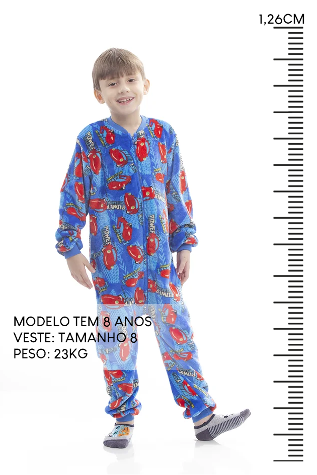 Macacão Infantil em Fleece Masculino Carrinhos Vermelhos