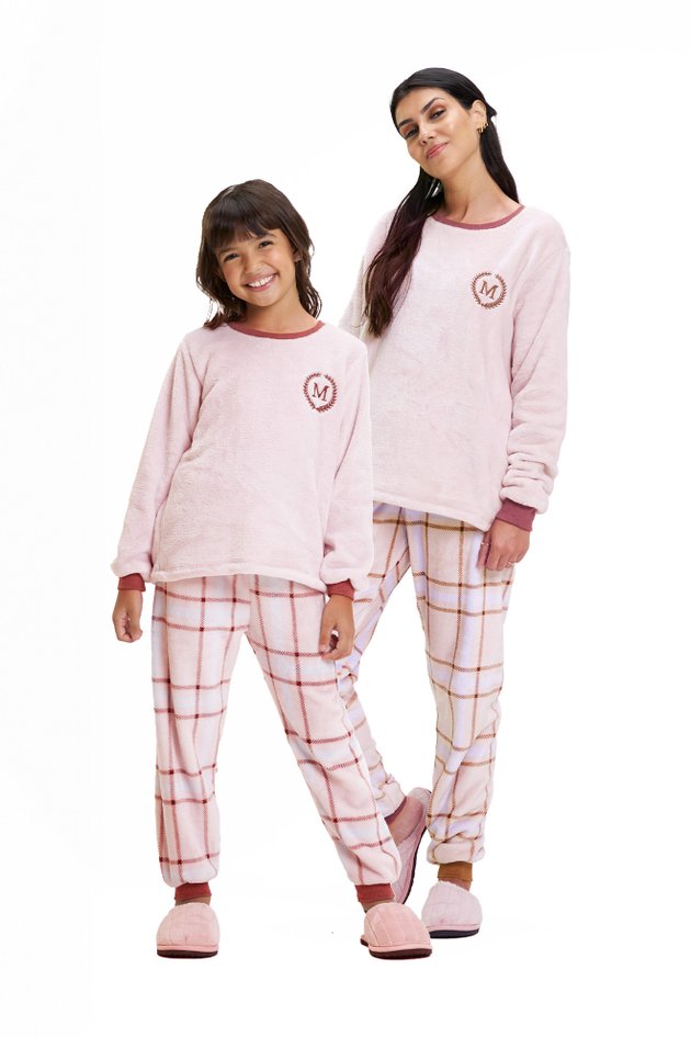 pijamas em familia produtos 0015 xadrez listrado rosa