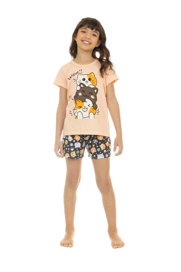 pijama de verao infaitil curto feminino masculino algodao peach touch 89