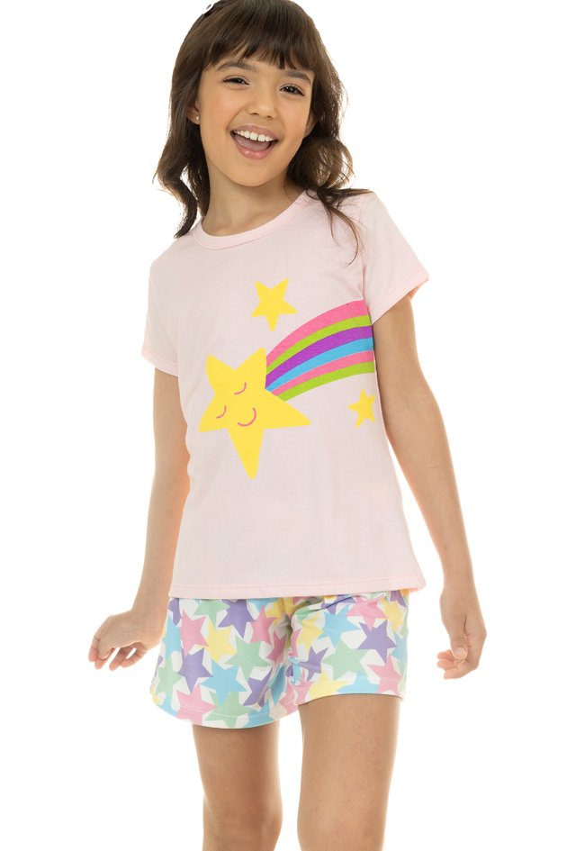 pijama de verao infaitil curto feminino masculino algodao peach touch 94