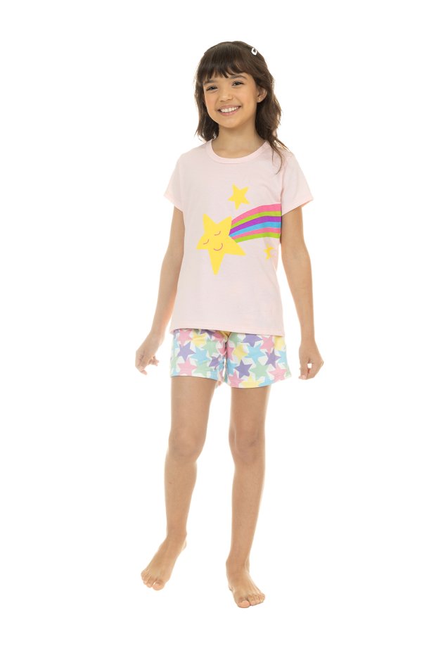 pijama de verao infaitil curto feminino masculino algodao peach touch 97