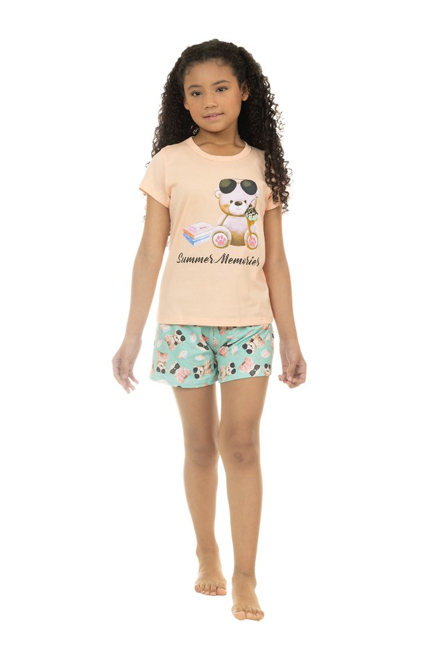 pijama de verao infaitil curto feminino masculino algodao peach touch 122