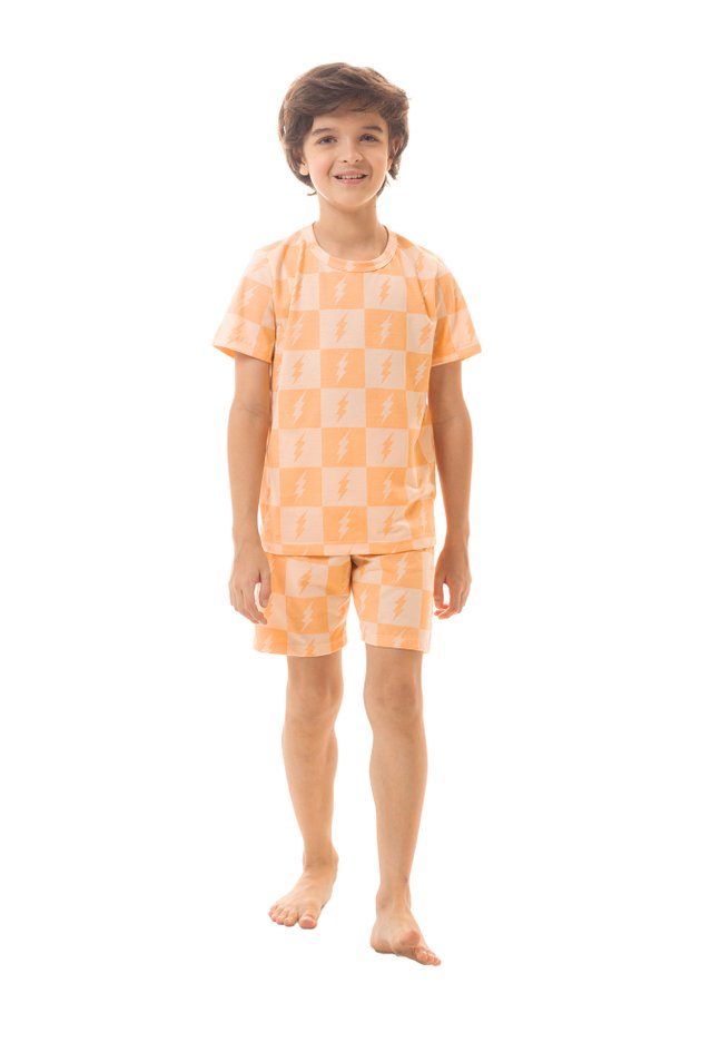 pijama de verao infaitil curto feminino masculino algodao peach touch 209