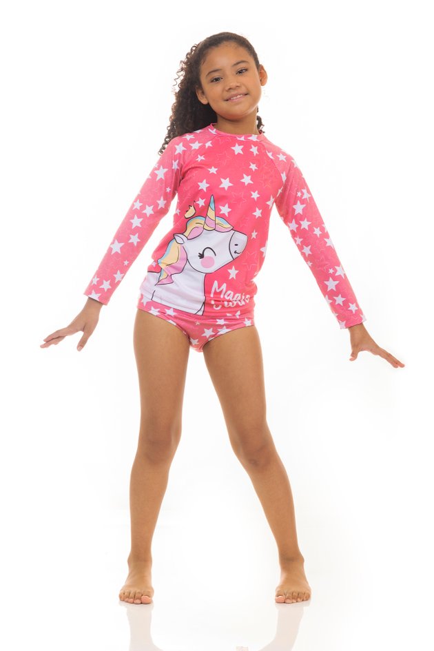 Roupa de Banho Infantil Feminina Unicórnio Estrelado